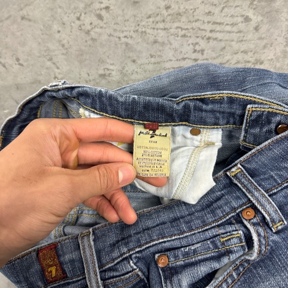 7 For All Mankind Bootcut Jeans Womens W27 Dark Wash Denim Flare Leg Distressed - Picture 2 of 10